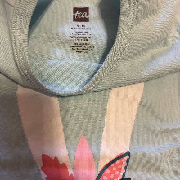 Tea Collection Ruffle Sleeve Rabbit Shirt Blue White Size 9-12 mono - Picture 4 of 5